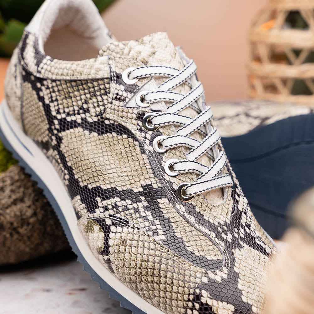 TEEK - 65-215-WHT PERI Python Embossed Italian Calfskin Sneakers Black / White SHOES TEEK ZI