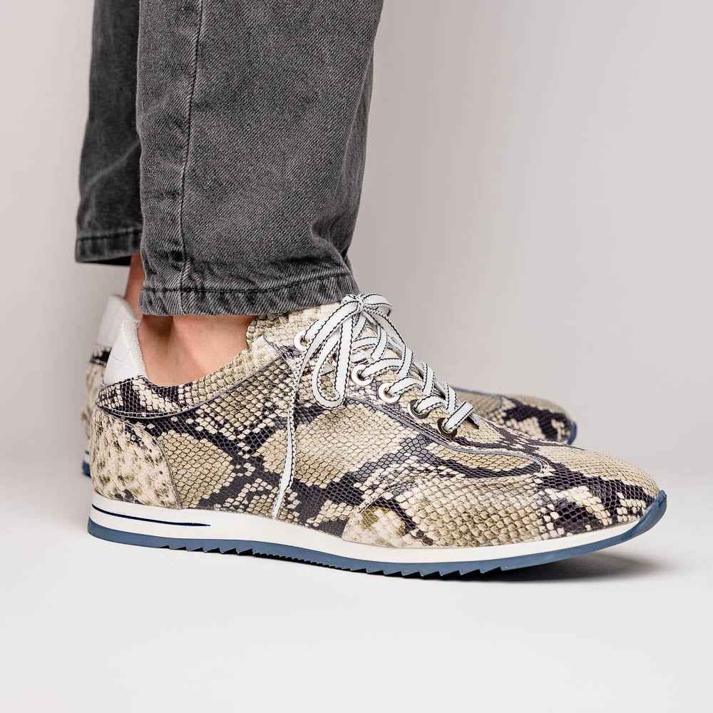 TEEK - 65-215-WHT PERI Python Embossed Italian Calfskin Sneakers Black / White SHOES TEEK ZI