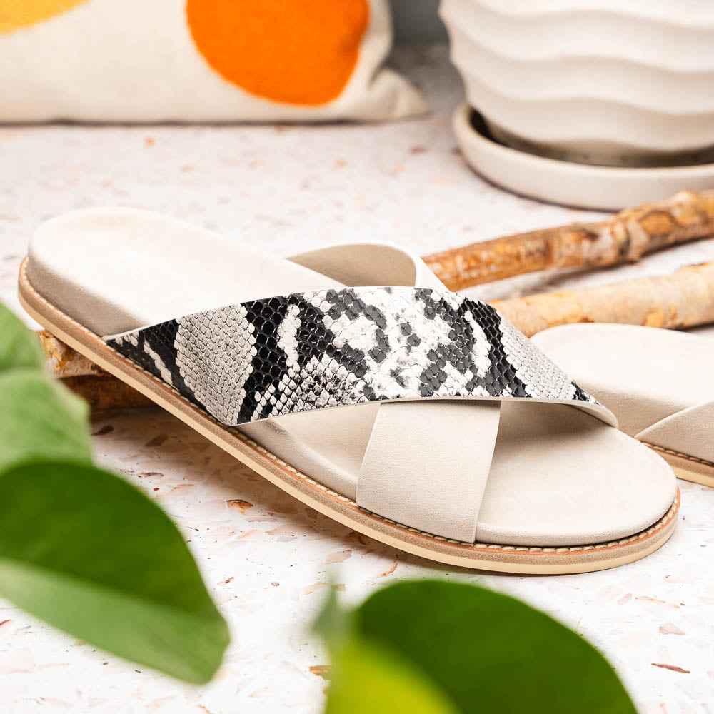 TEEK - 06-105-TPE RENA Italian Goatskin Suede Python Embossed Slide Taupe SHOES TEEK ZI