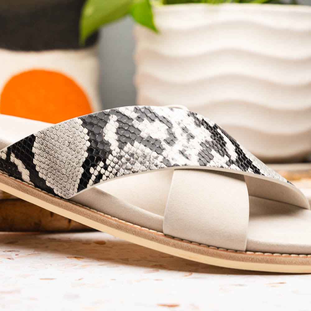 TEEK - 06-105-TPE RENA Italian Goatskin Suede Python Embossed Slide Taupe SHOES TEEK ZI