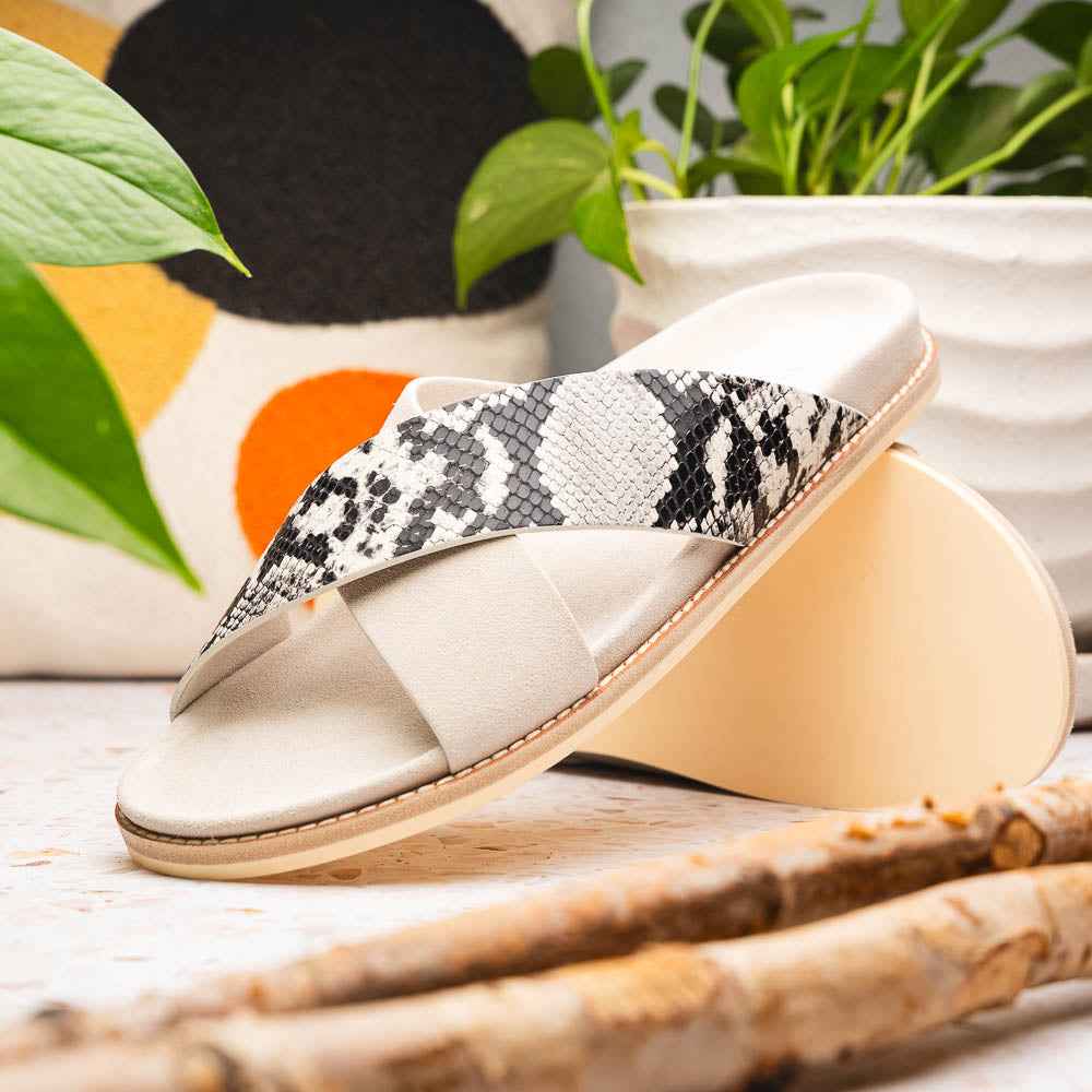 TEEK - 06-105-TPE RENA Italian Goatskin Suede Python Embossed Slide Taupe SHOES TEEK ZI