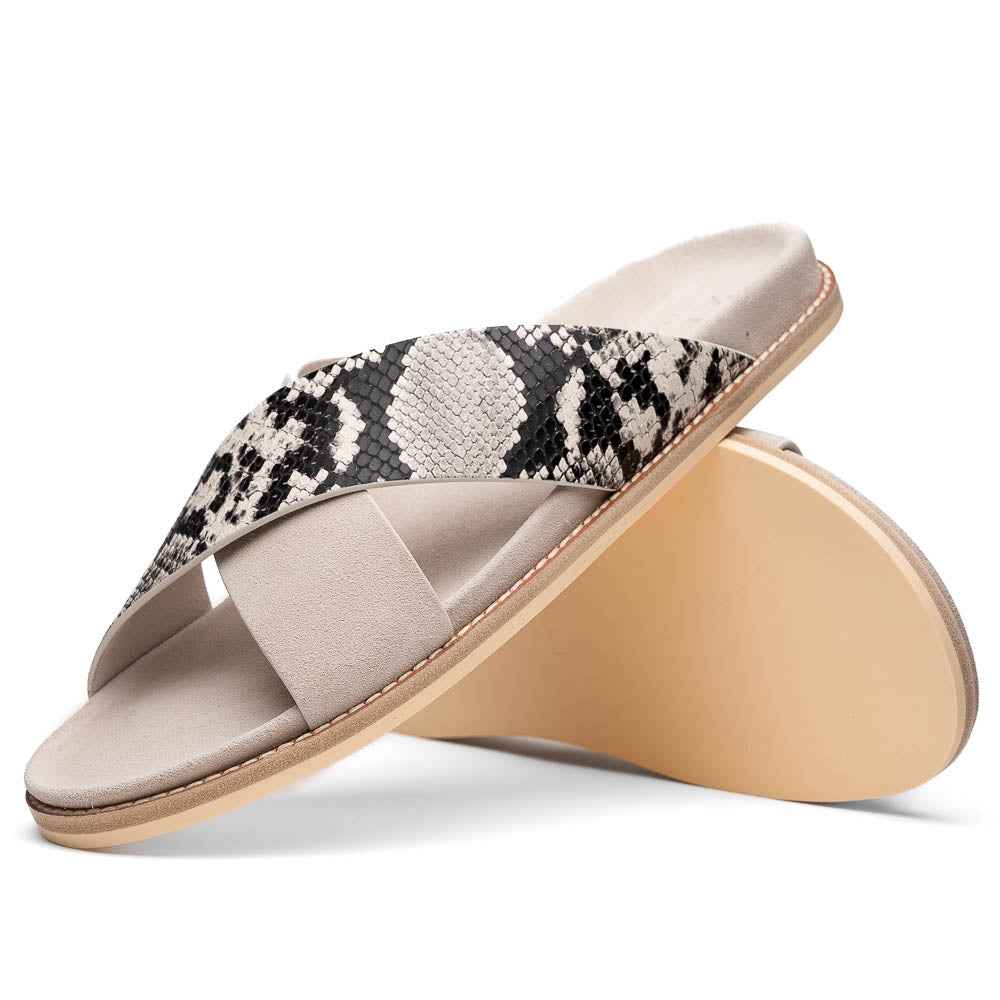 TEEK - 06-105-TPE RENA Italian Goatskin Suede Python Embossed Slide Taupe SHOES TEEK ZI