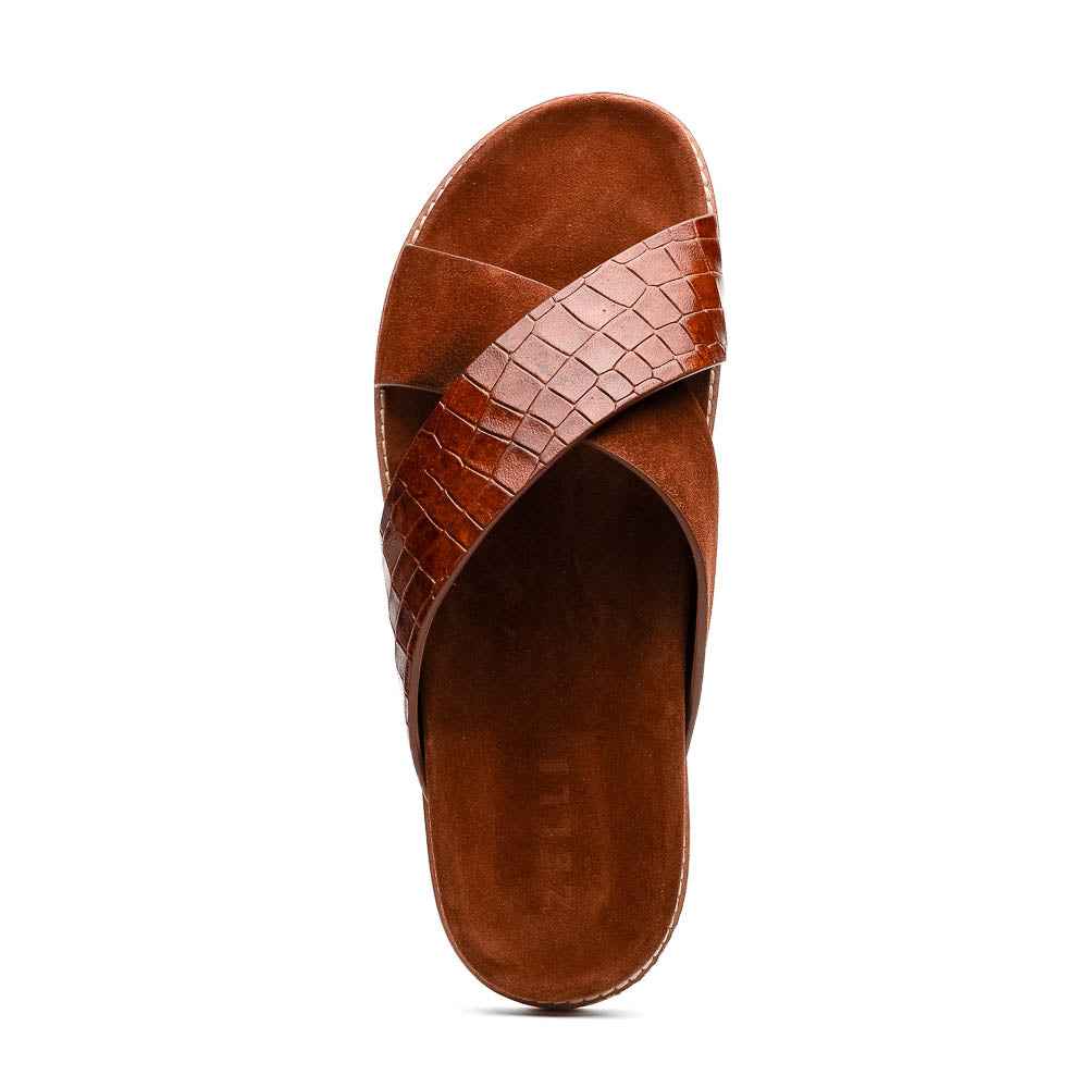 TEEK - 06-101-CGN RENA Italian Goatskin Suede Croc Embossed Slide Cognac SHOES TEEK ZI