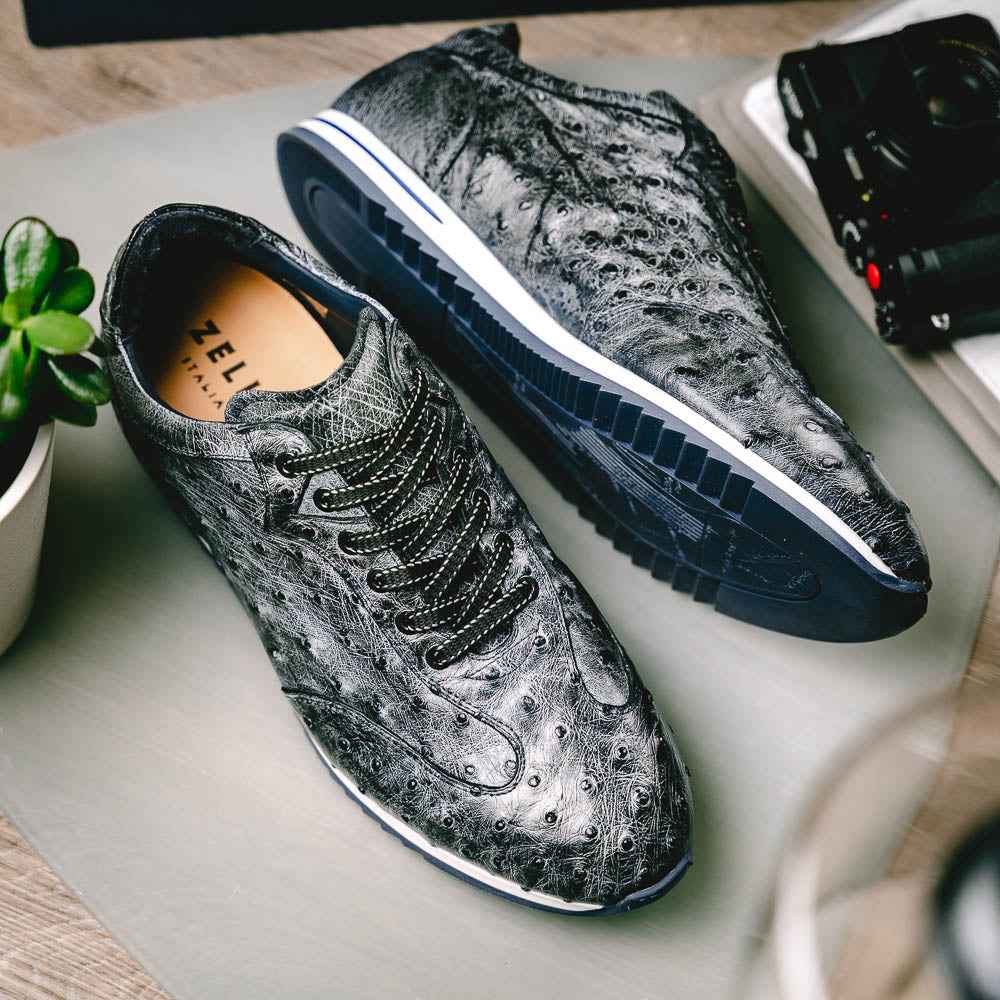 TEEK - 63-112-BLK RIO Ostrich Quill Sneakers, Black Denim SHOES TEEK ZI
