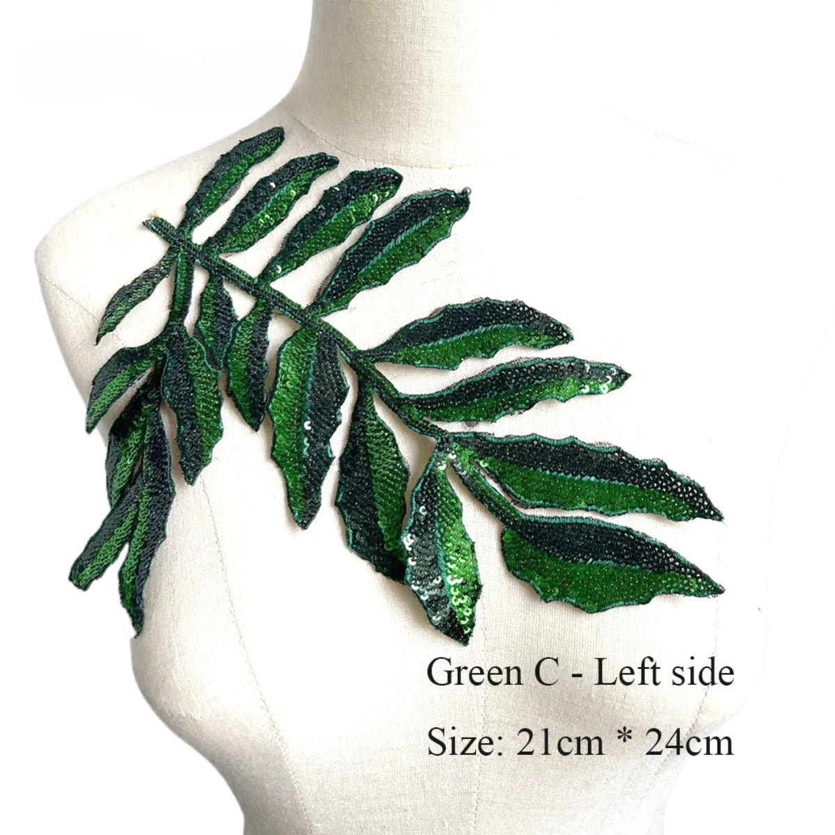 TEEK - Large Sequins Leaf Patch TOPS theteekdotcom Green C left
