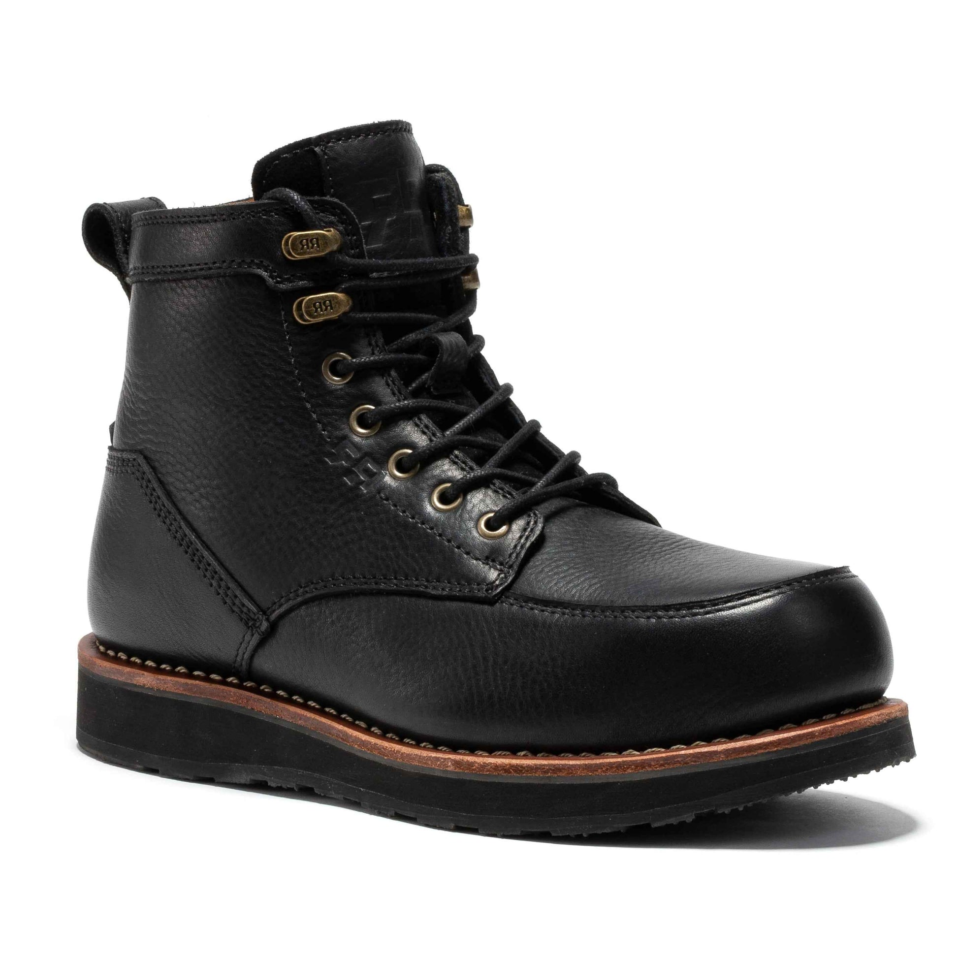 ROCKROOSTER Edgewood Men's 6 Inch Black Steel Toe Wedge Work Boots SAP610BK work boots Rock Rooster Footwear Inc Black Normal Wide Select Size