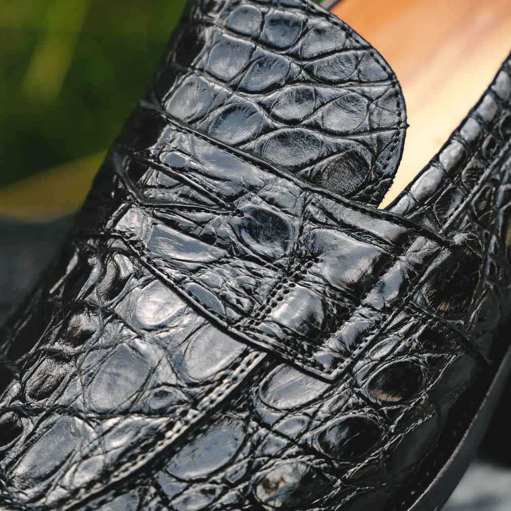 11-201-BKM ROMA Crocodile Penny Loafer, Black Shop TEEK ZI