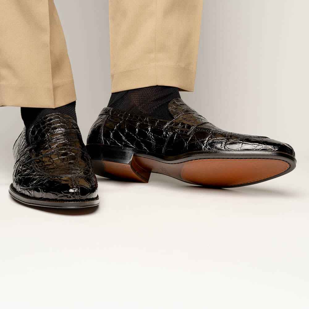 11-201-BKM ROMA Crocodile Penny Loafer, Black Shop TEEK ZI