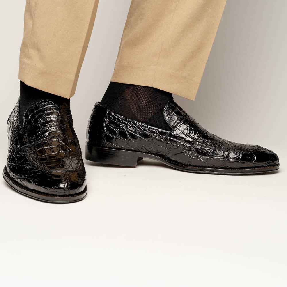 11-201-BKM ROMA Crocodile Penny Loafer, Black Shop TEEK ZI