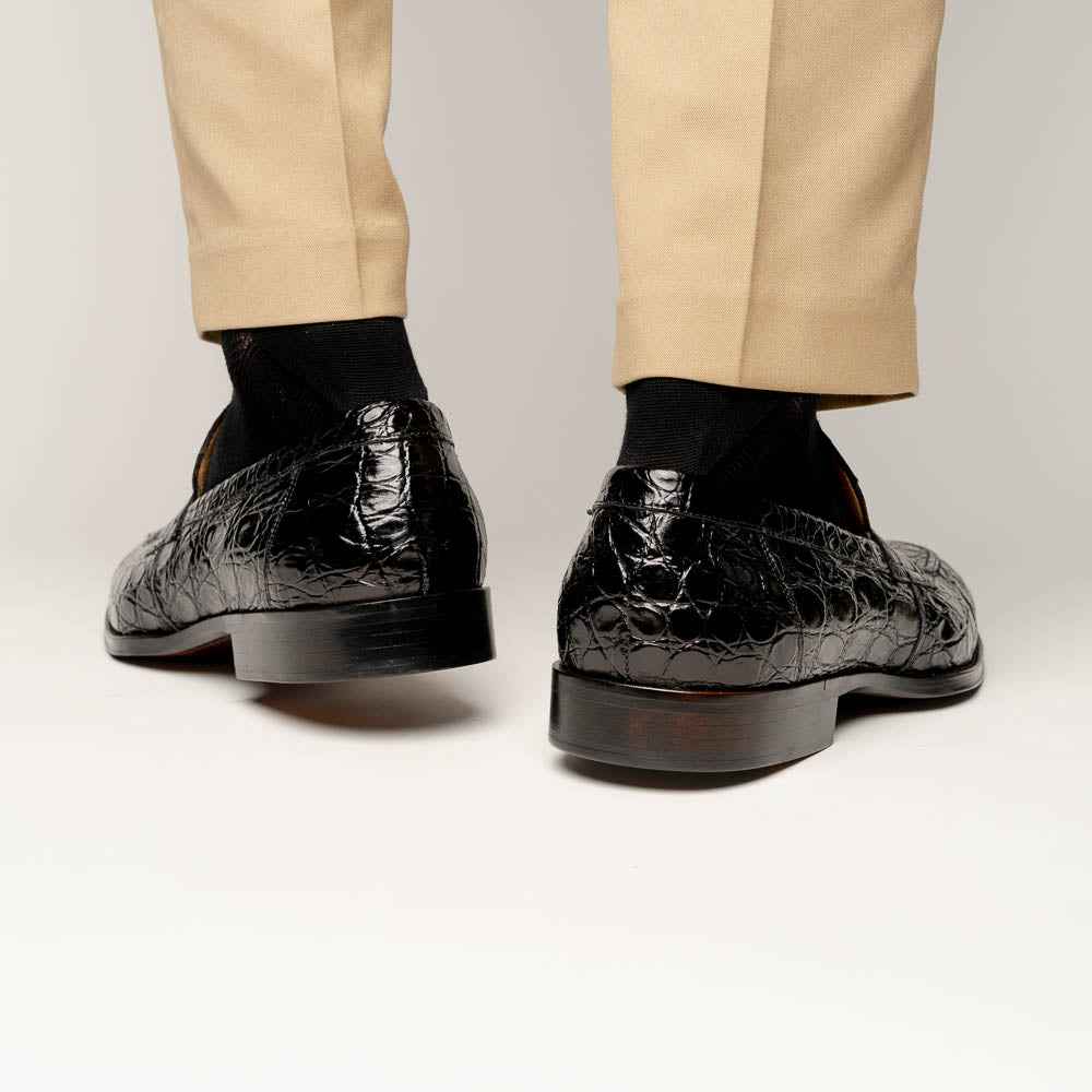 11-201-BKM ROMA Crocodile Penny Loafer, Black Shop TEEK ZI