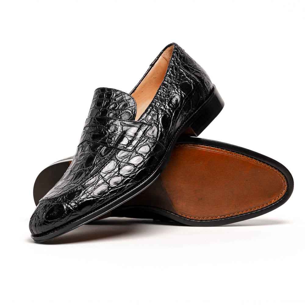 11-201-BKM ROMA Crocodile Penny Loafer, Black Shop TEEK ZI