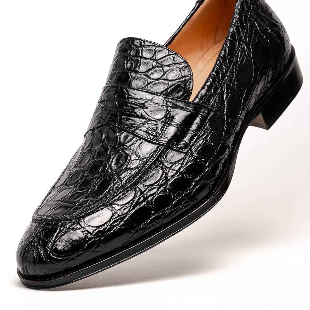 11-201-BKM ROMA Crocodile Penny Loafer, Black Shop TEEK ZI