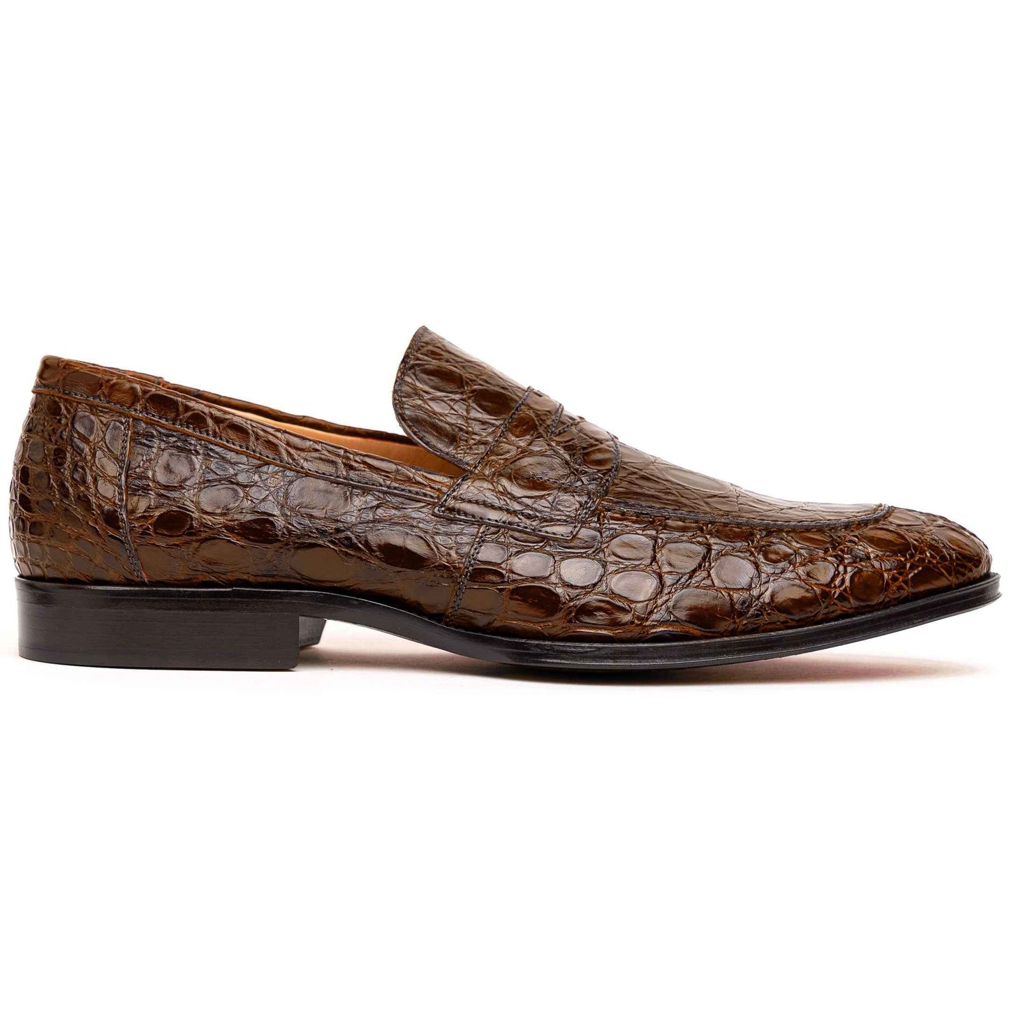 11-201-CGM ROMA Crocodile Penny Loafer, Cognac Shop TEEK ZI