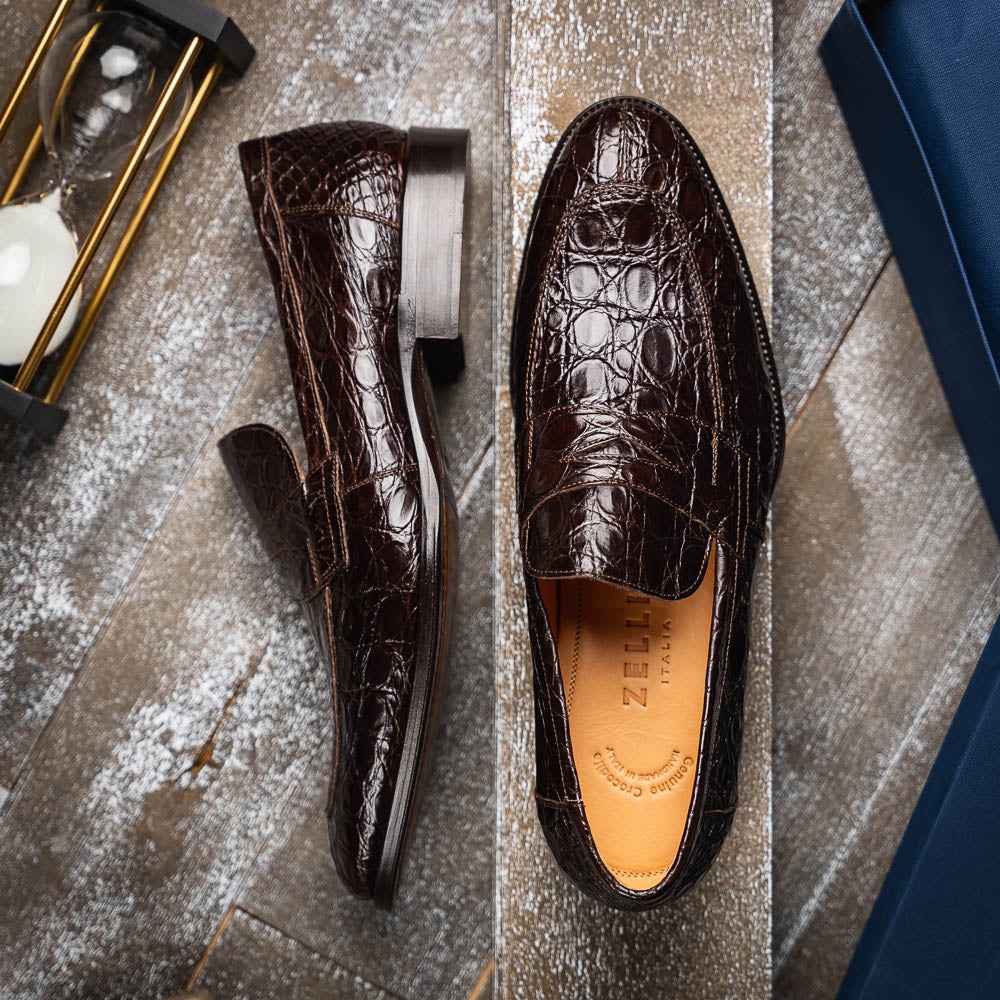 11-201-NIC ROMA Crocodile Penny Loafer, Nicotine Sale TEEK ZI