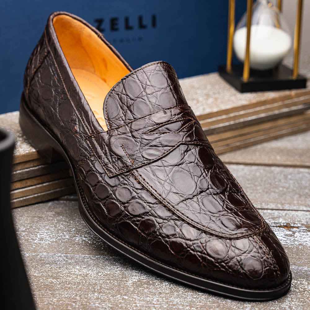 11-201-NIC ROMA Crocodile Penny Loafer, Nicotine Sale TEEK ZI
