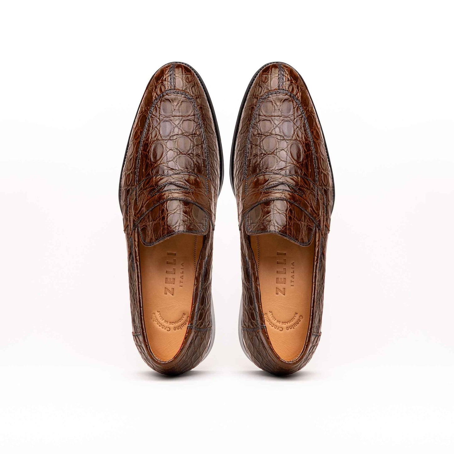11-201-CGM ROMA Crocodile Penny Loafer, Cognac Shop TEEK ZI