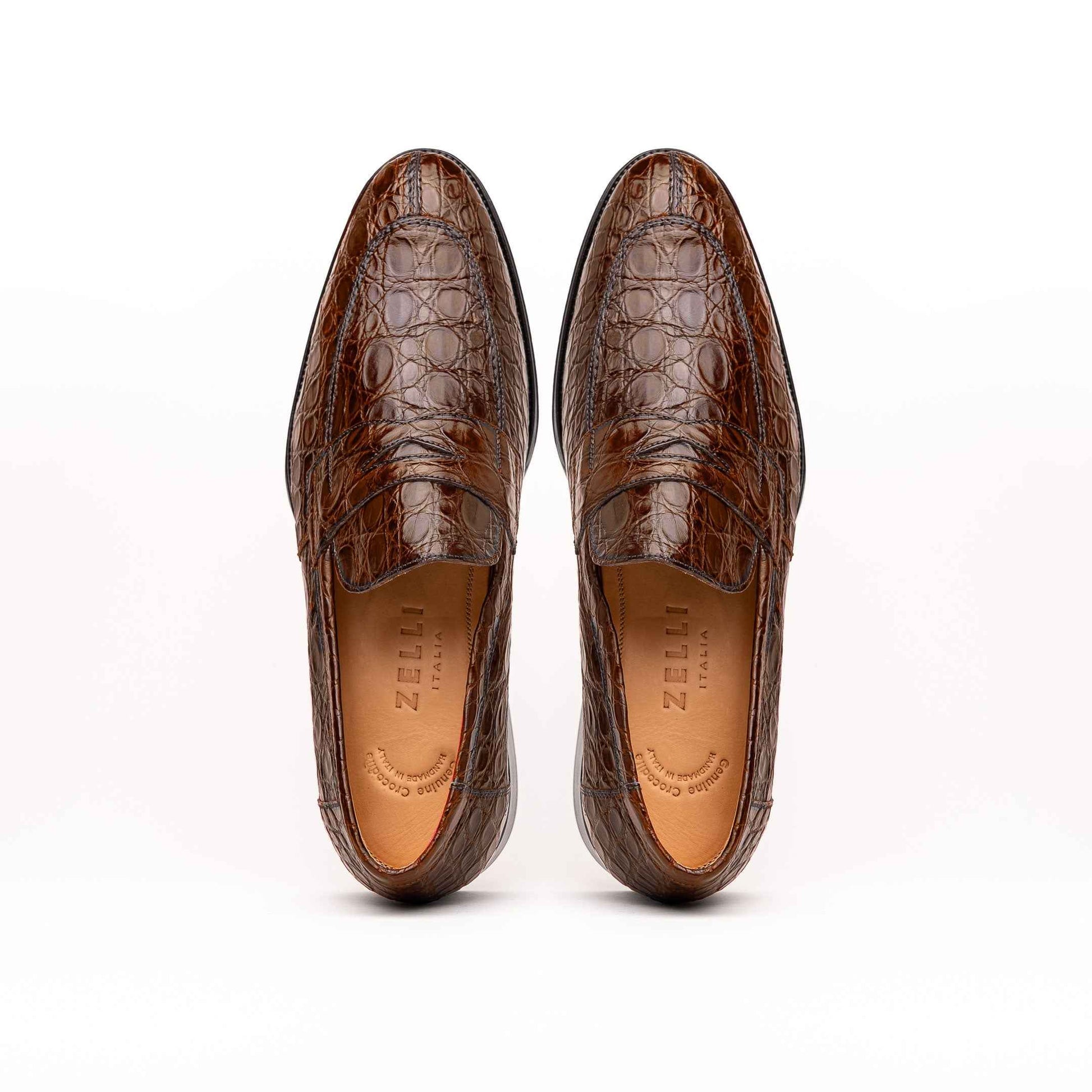 11-201-CGM ROMA Crocodile Penny Loafer, Cognac Shop TEEK ZI