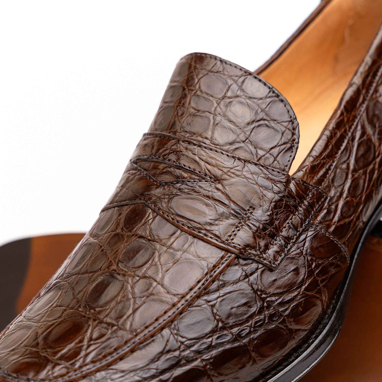 11-201-CGM ROMA Crocodile Penny Loafer, Cognac Shop TEEK ZI