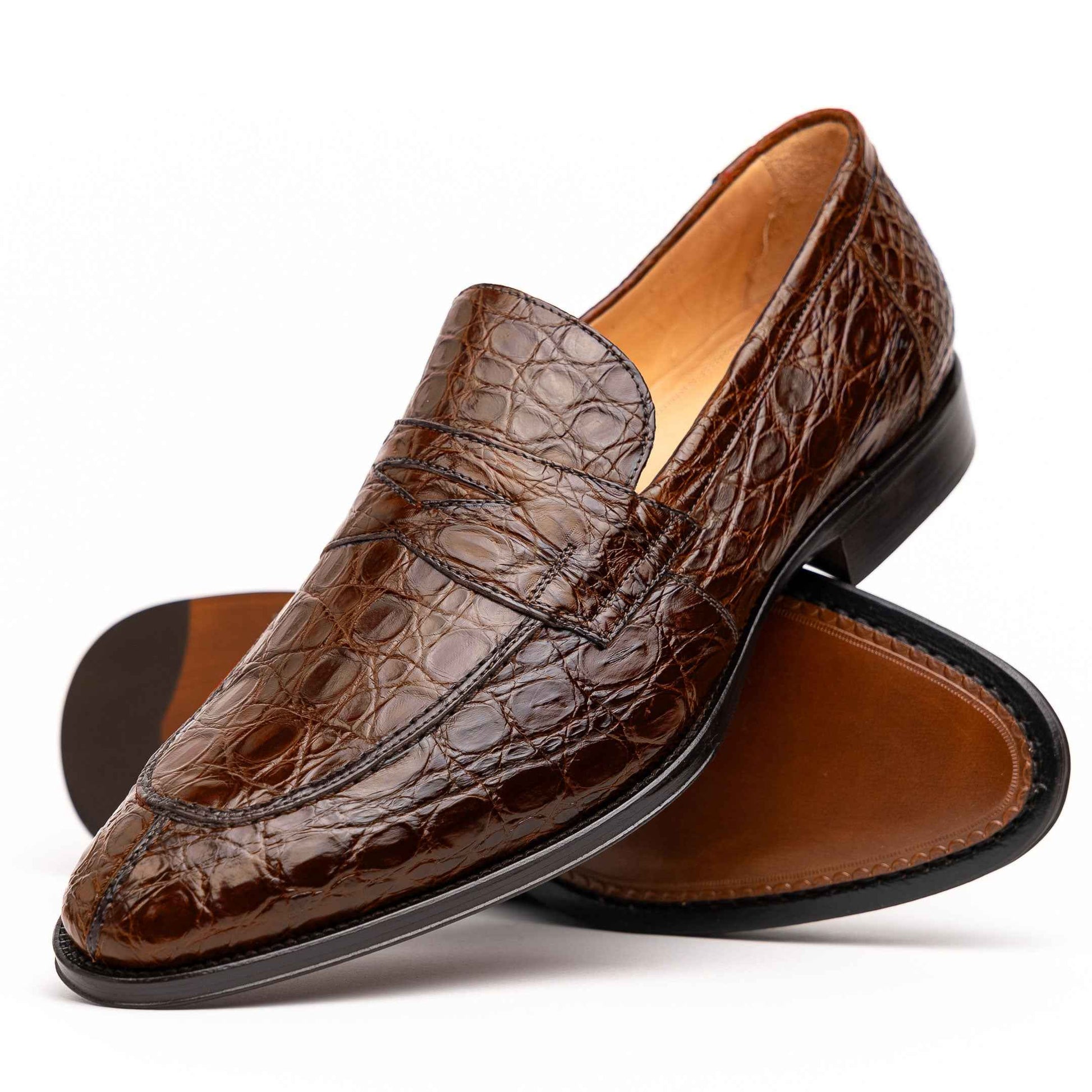 11-201-CGM ROMA Crocodile Penny Loafer, Cognac Shop TEEK ZI