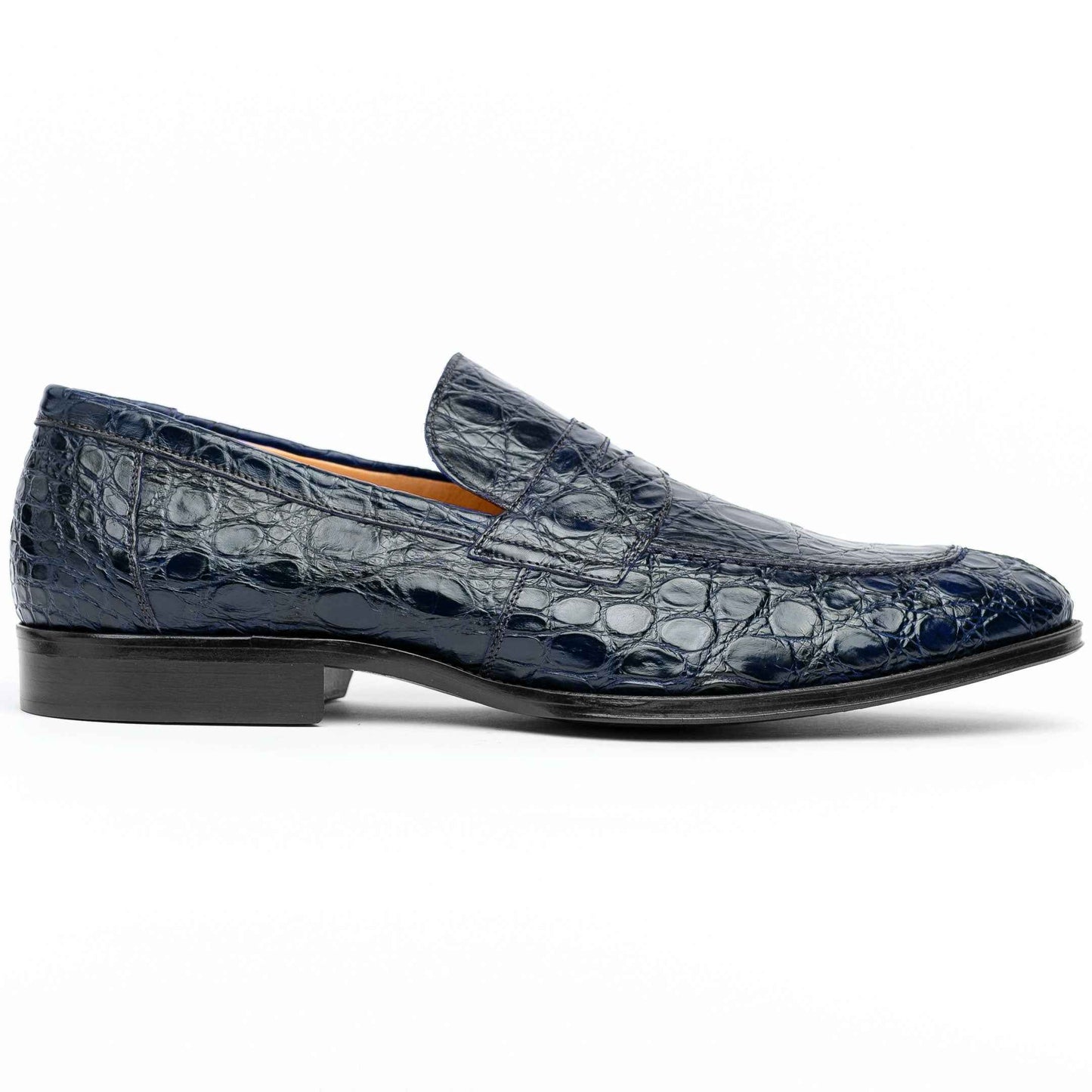 11-201-NVY ROMA Crocodile Penny Loafer, Navy Shop TEEK ZI