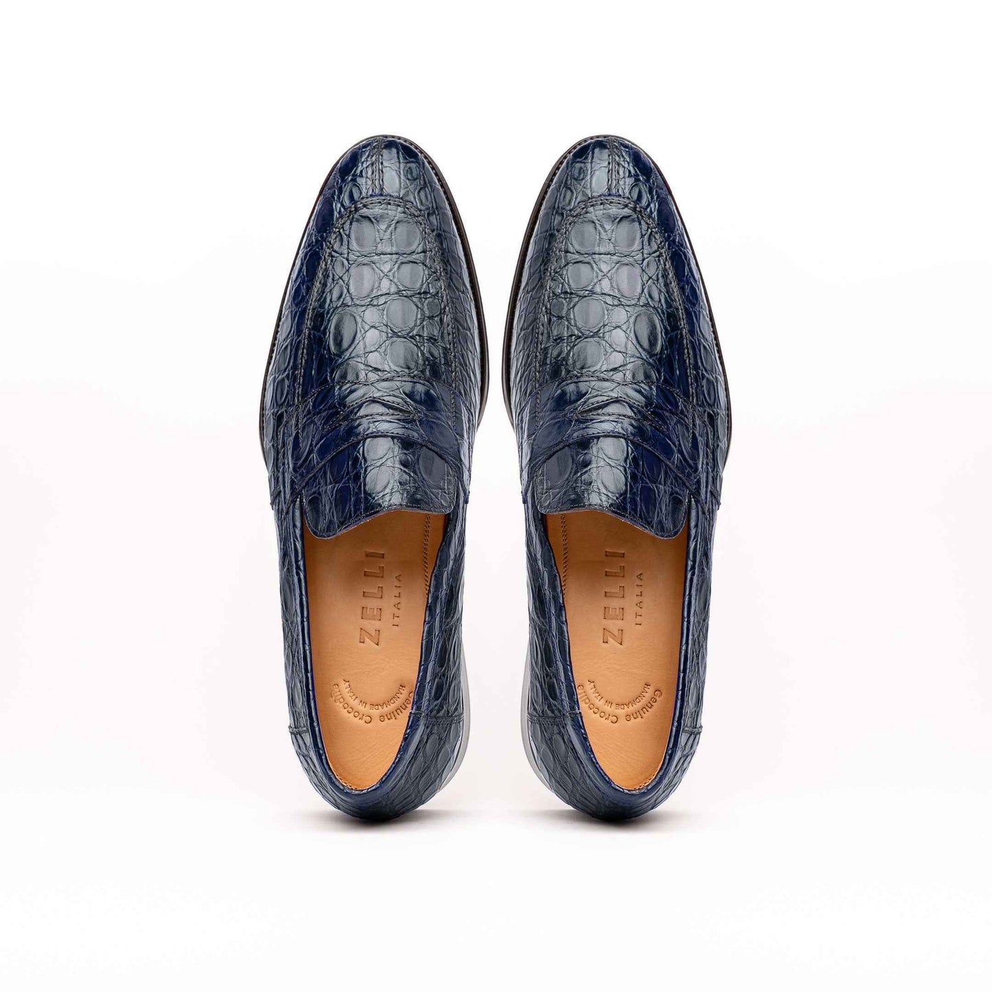 11-201-NVY ROMA Crocodile Penny Loafer, Navy Shop TEEK ZI