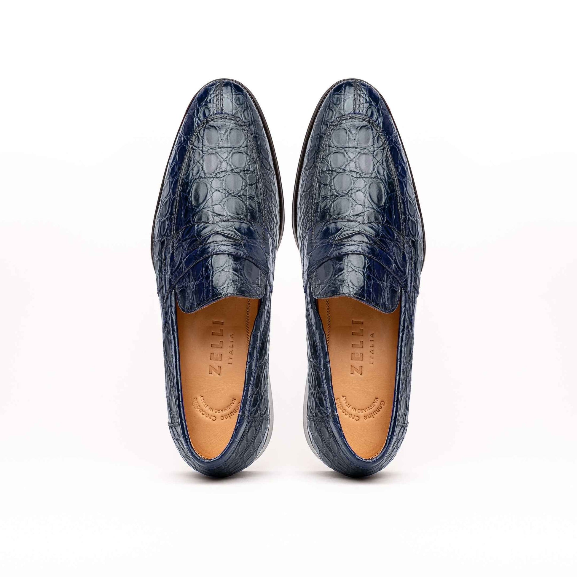 11-201-NVY ROMA Crocodile Penny Loafer, Navy Shop TEEK ZI