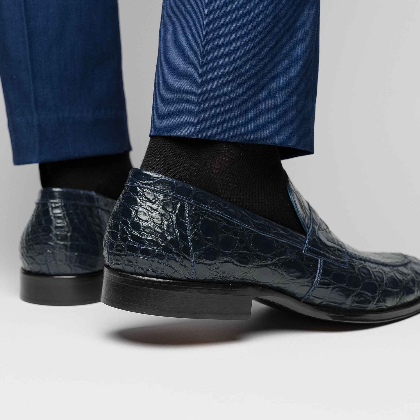 11-201-NVY ROMA Crocodile Penny Loafer, Navy Shop TEEK ZI