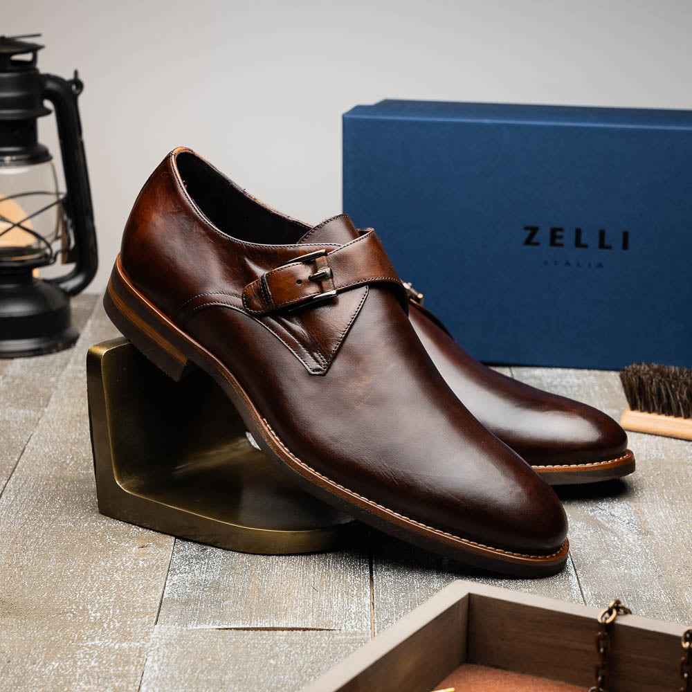 55-605-CST ROMAN Italian Calfskin Monkstrap Chestnut Shop Zelli Italia