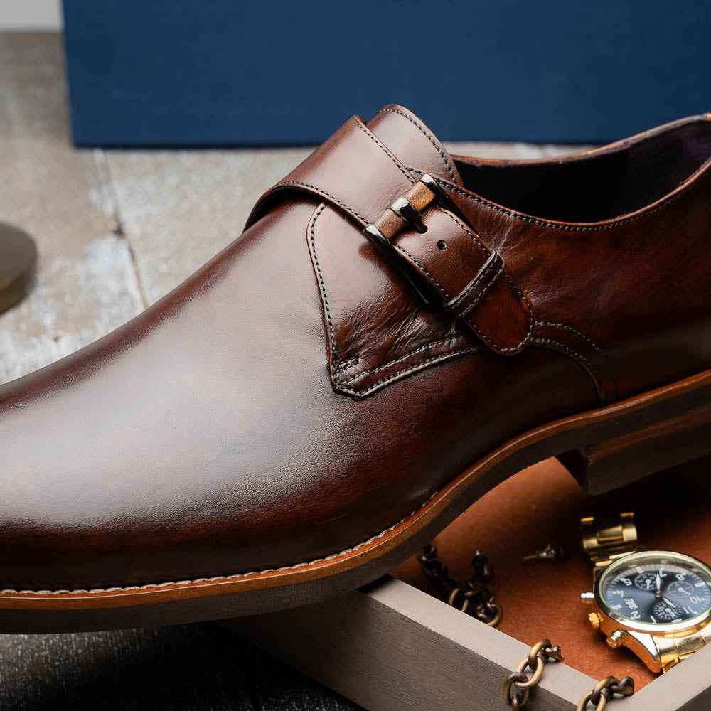 55-605-CST ROMAN Italian Calfskin Monkstrap Chestnut Shop Zelli Italia