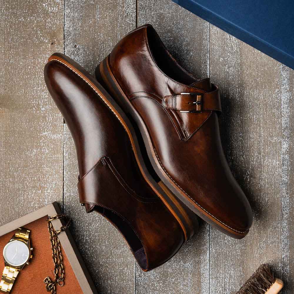 55-605-CST ROMAN Italian Calfskin Monkstrap Chestnut Shop Zelli Italia