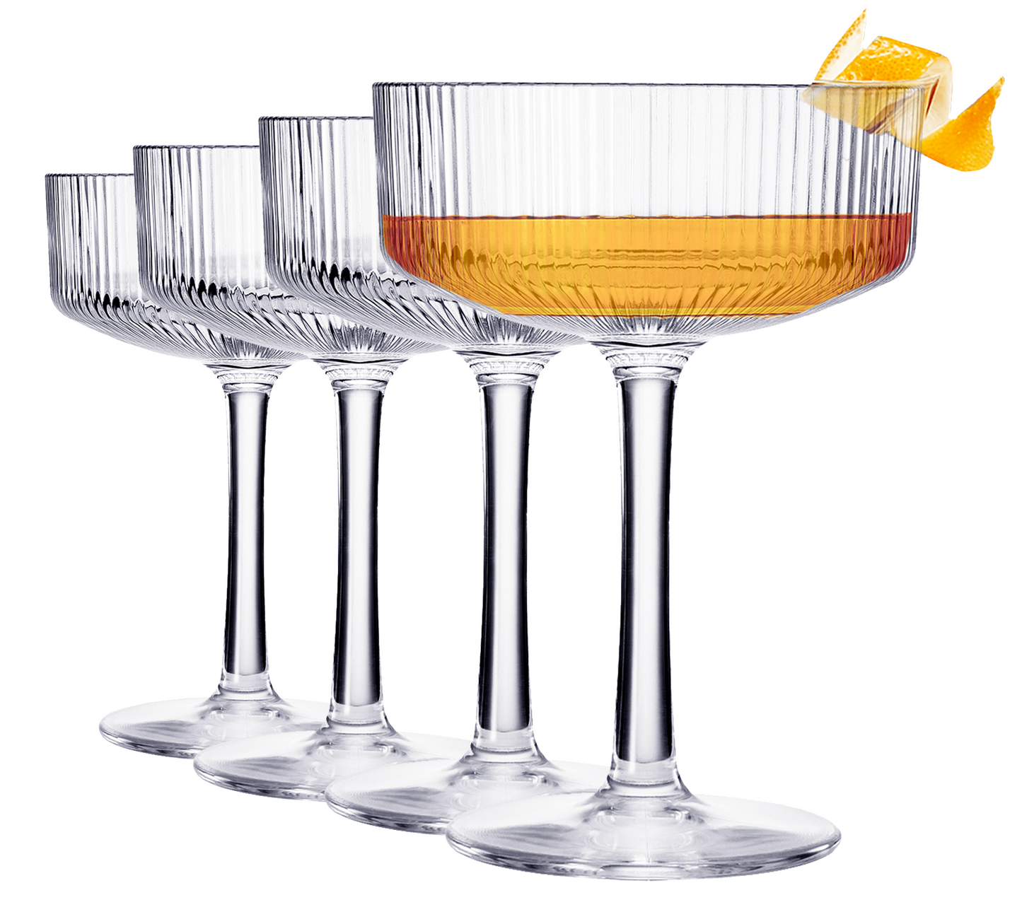 TEEK - Eze Acrylic Ribbed Champagne Coupe Cocktail Glassware Set HOME DECOR TEEK KS Clear Set of 4
