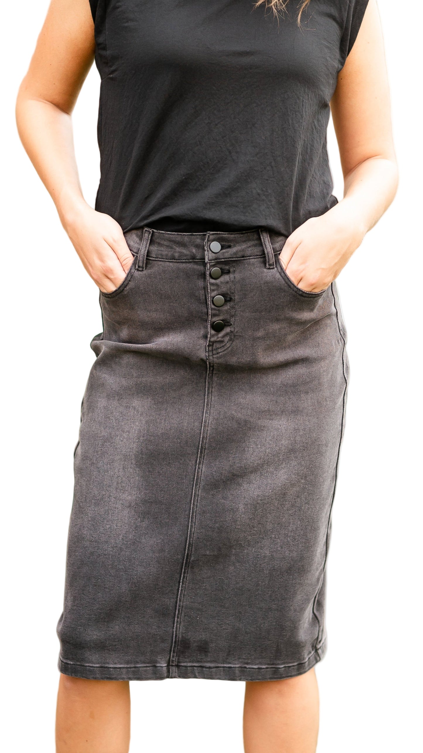 TEEK - Tiffany Black Denim Midi Skirt SKIRT TEEK INH