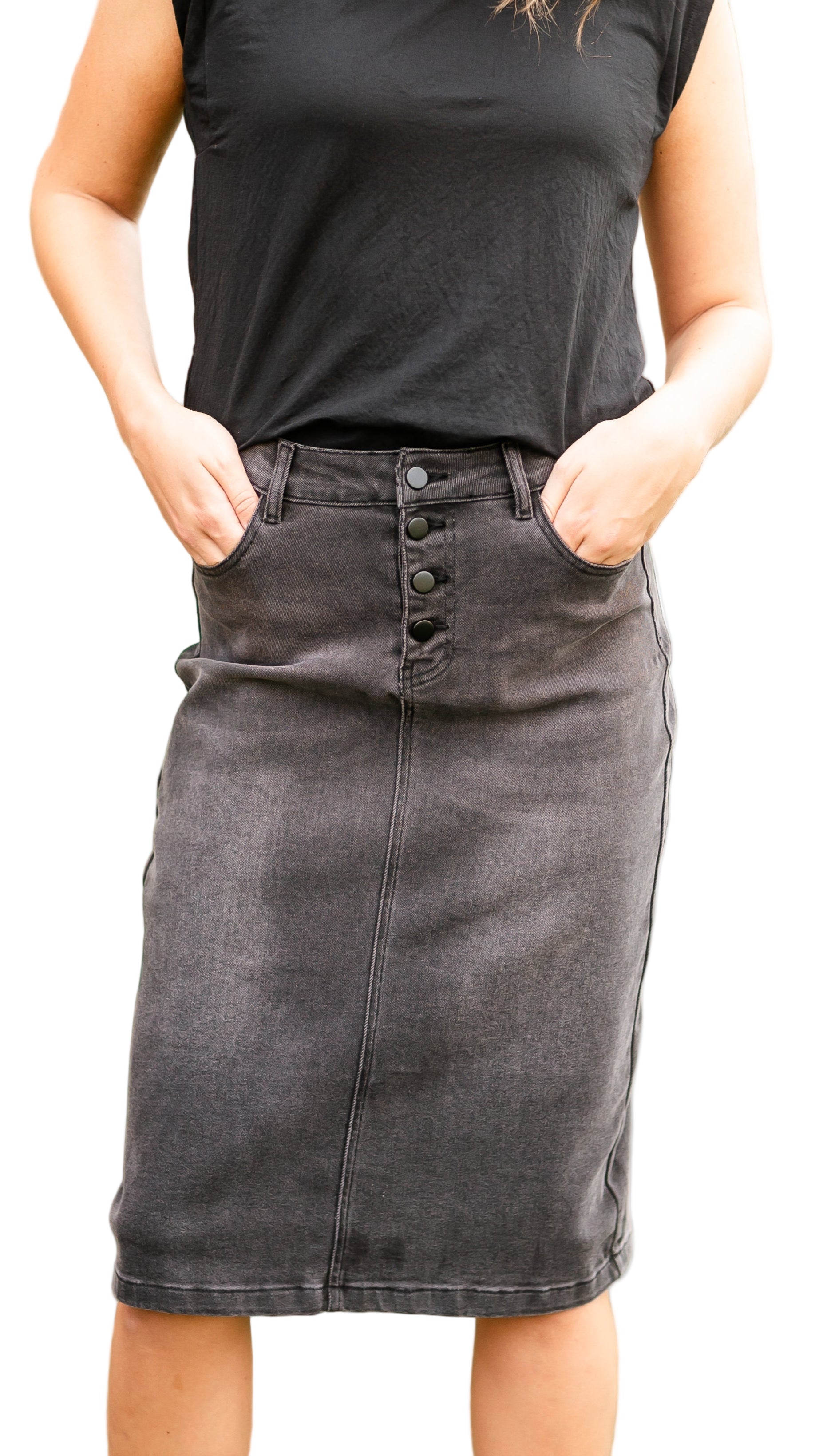 TEEK - Tiffany Black Denim Midi Skirt SKIRT TEEK INH