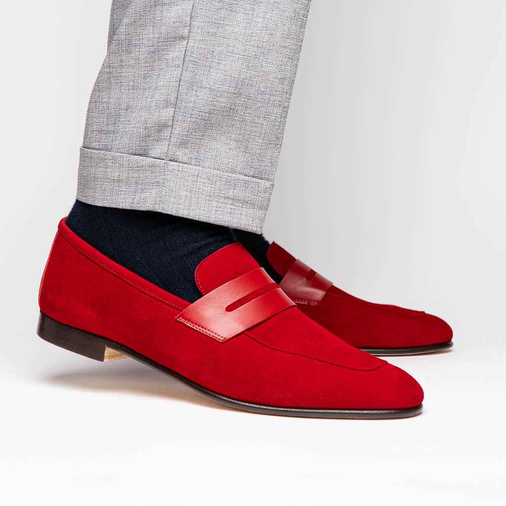 TEEK - 16-672-RED Tippa Suede & Calfskin Penny Loafers Red SHOES TEEK ZI