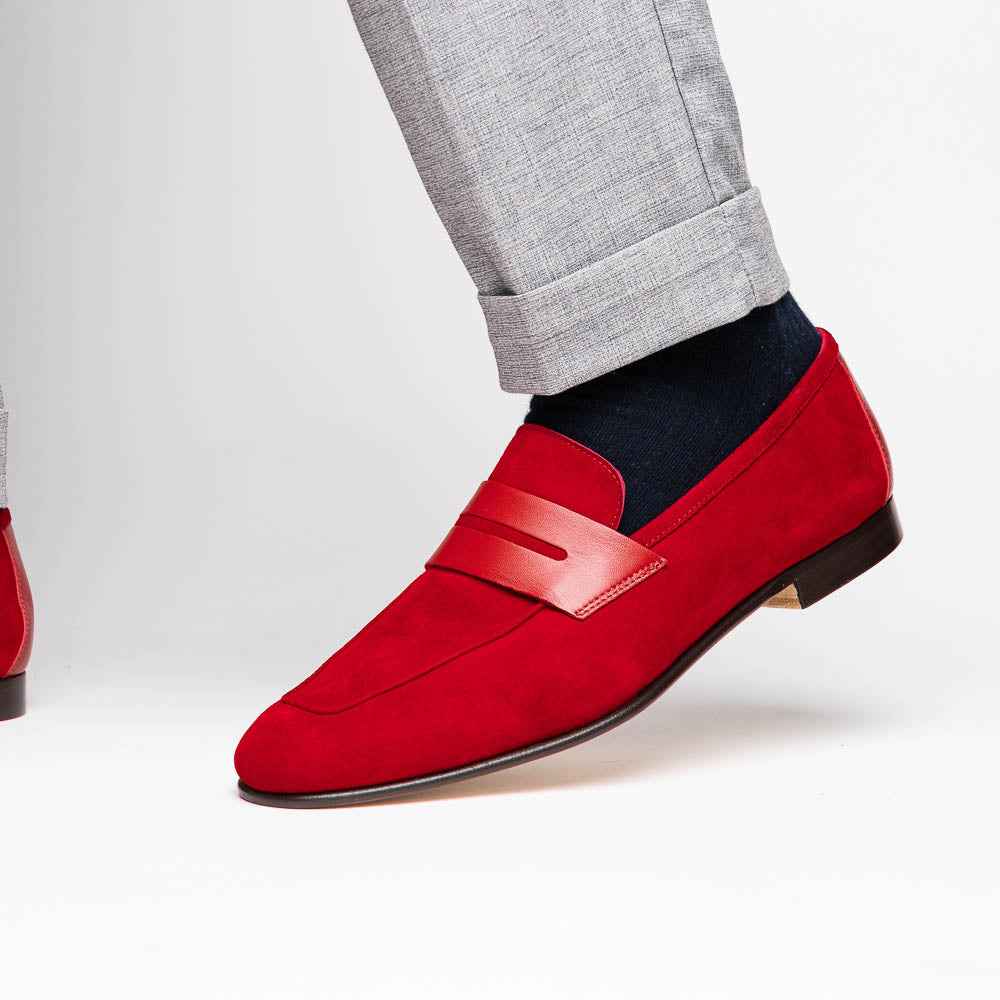 TEEK - 16-672-RED Tippa Suede & Calfskin Penny Loafers Red SHOES TEEK ZI