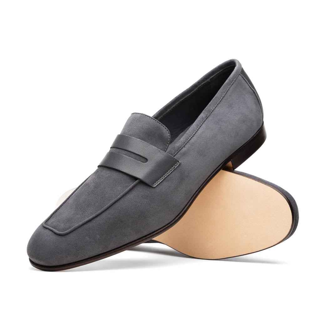 TEEK - 16-672-GRY Tippa Suede & Calfskin Penny Loafers Grey Sale TEEK ZI Grey 8.5 Medium