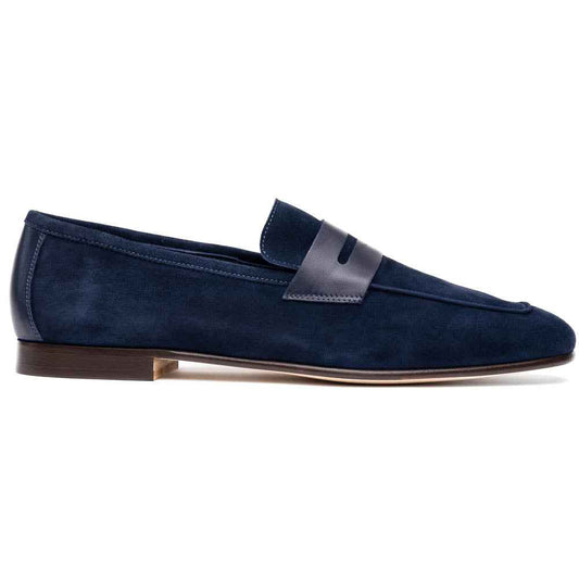 16-672-NVY Tippa Suede & Calfskin Penny Loafers Navy Shop Zelli Italia