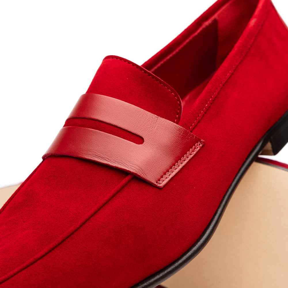 TEEK - 16-672-RED Tippa Suede & Calfskin Penny Loafers Red SHOES TEEK ZI