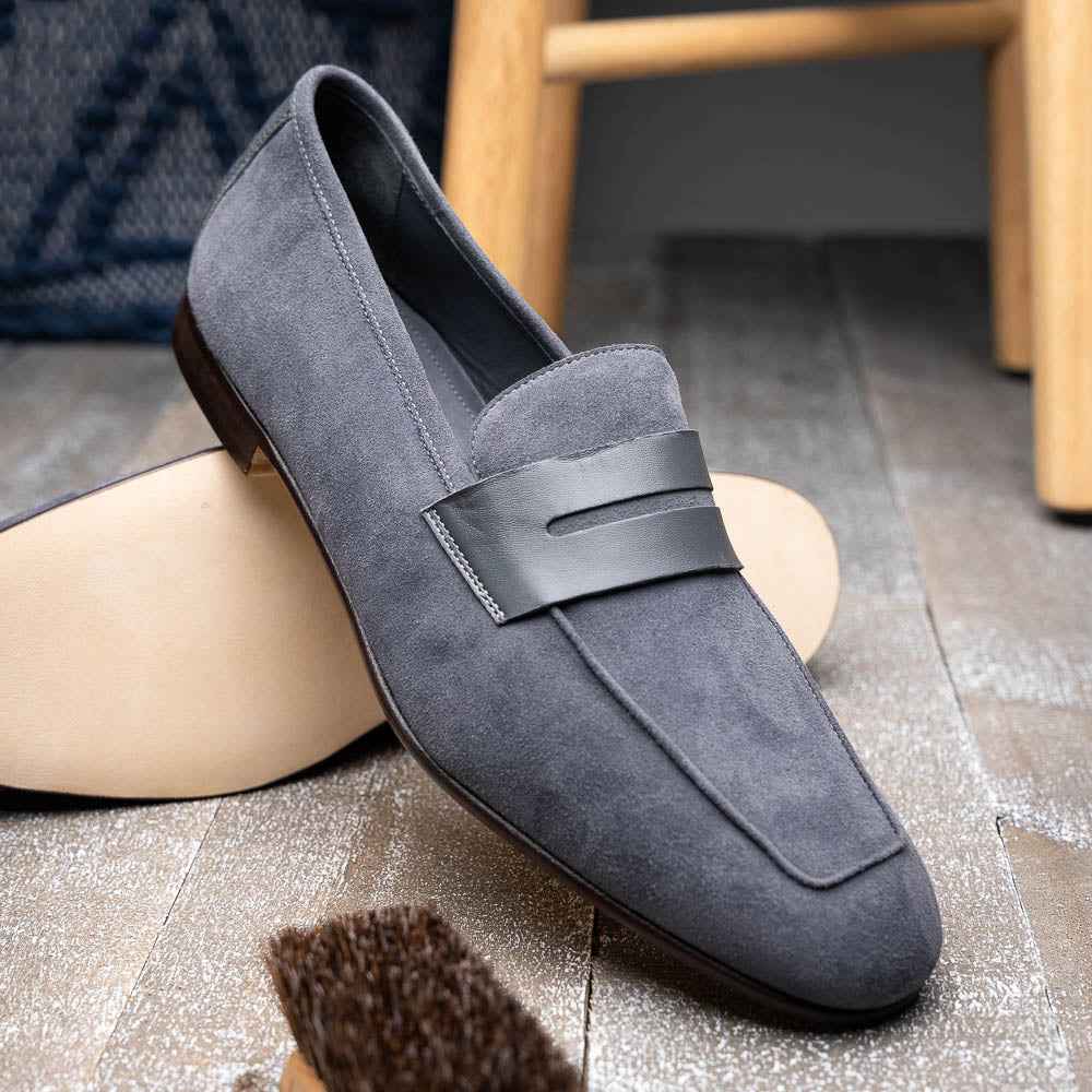 TEEK - 16-672-GRY Tippa Suede & Calfskin Penny Loafers Grey Sale TEEK ZI