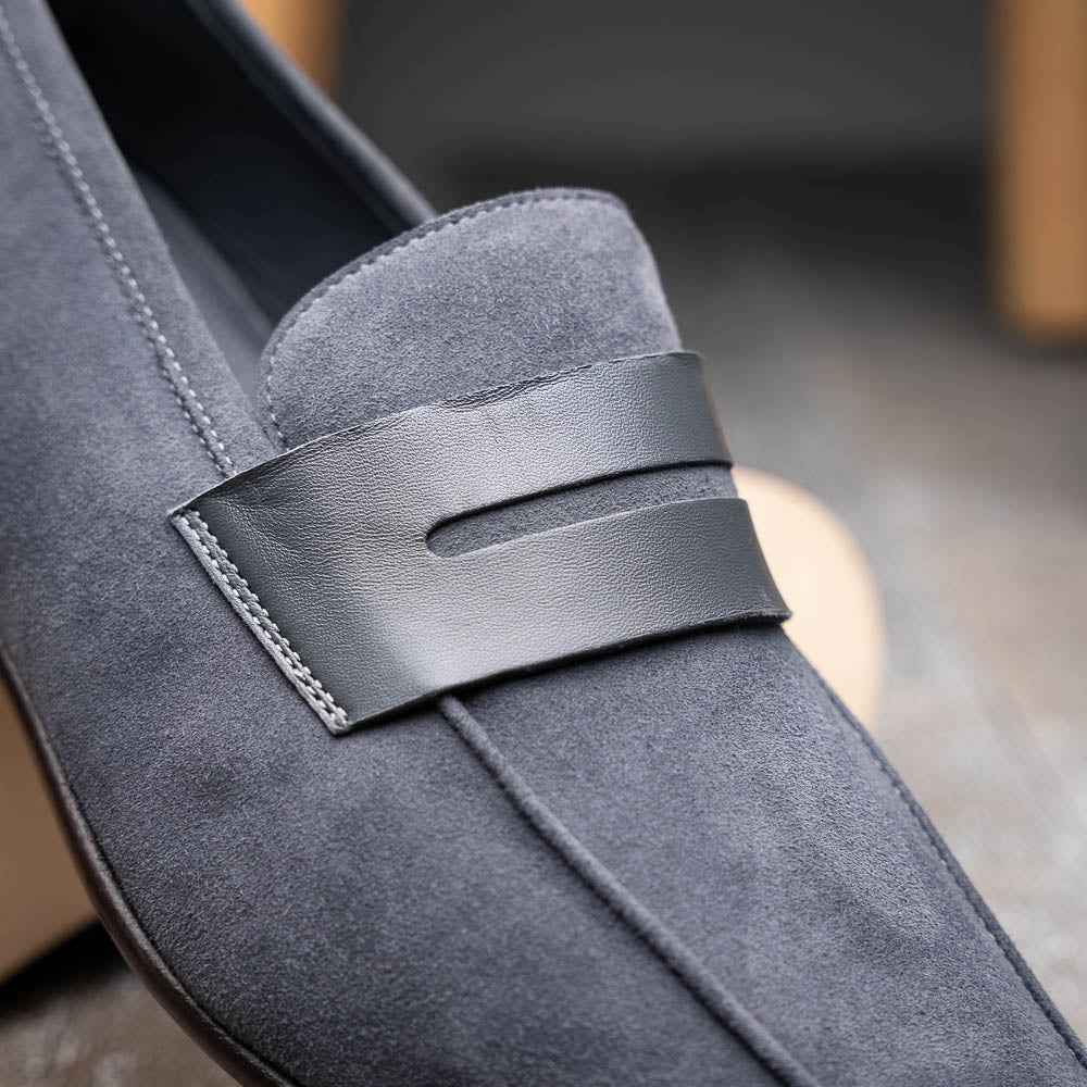 TEEK - 16-672-GRY Tippa Suede & Calfskin Penny Loafers Grey Sale TEEK ZI