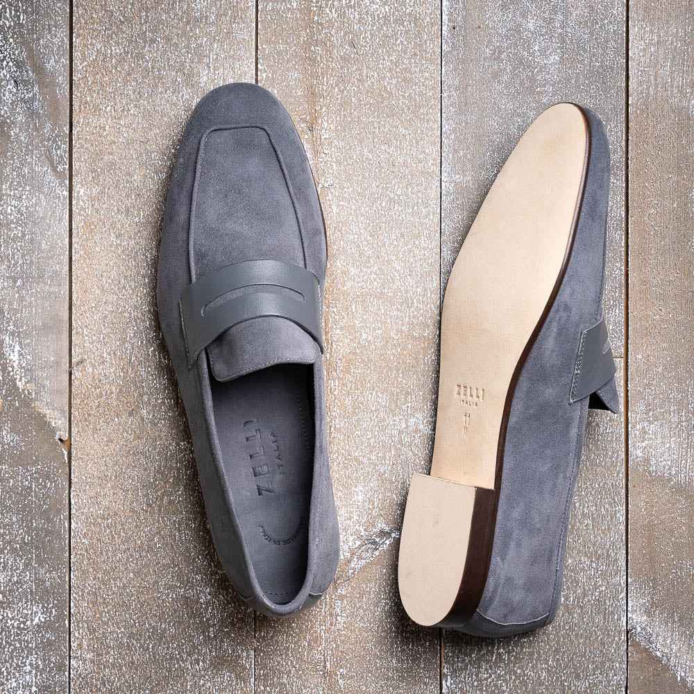 TEEK - 16-672-GRY Tippa Suede & Calfskin Penny Loafers Grey Sale TEEK ZI