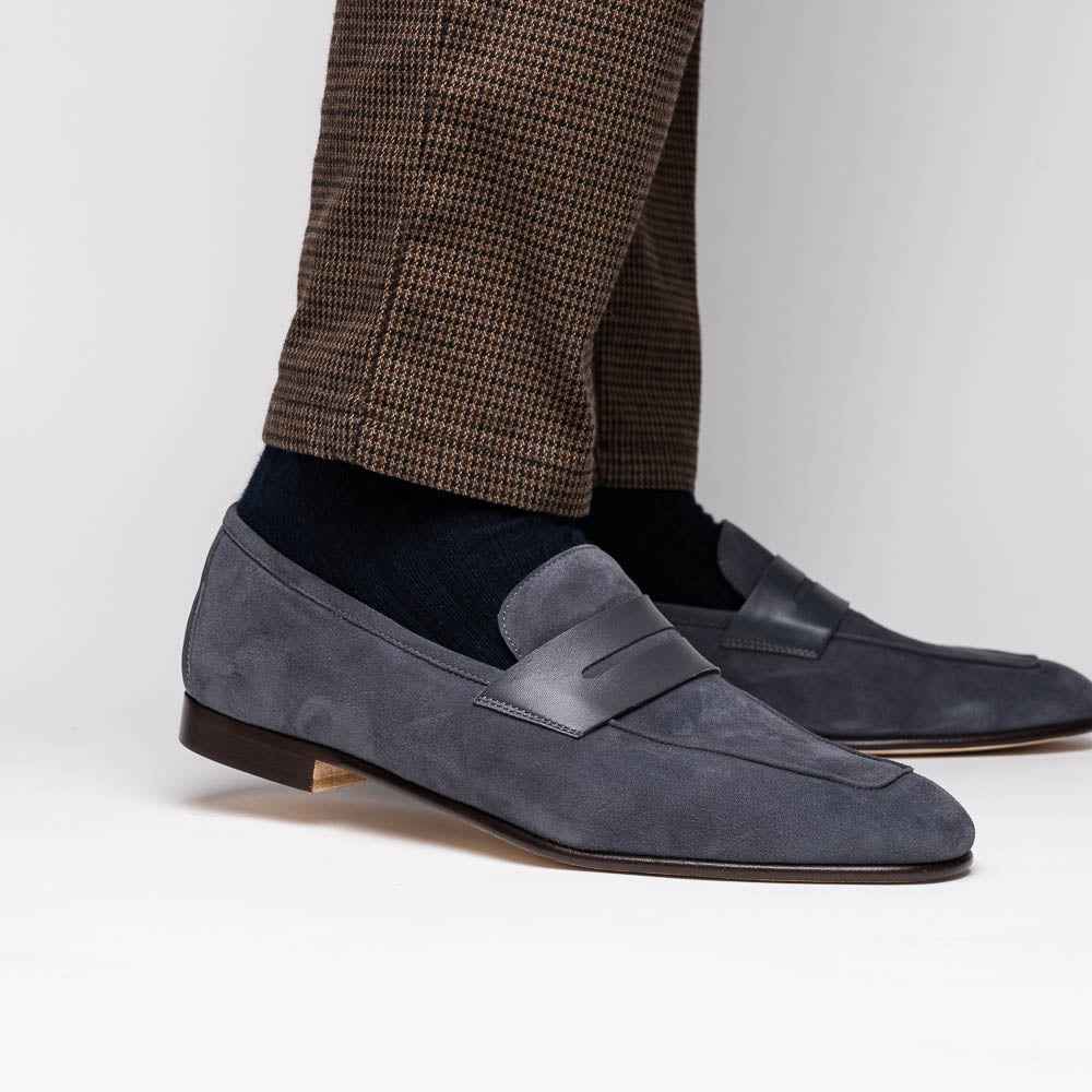 TEEK - 16-672-GRY Tippa Suede & Calfskin Penny Loafers Grey Sale TEEK ZI