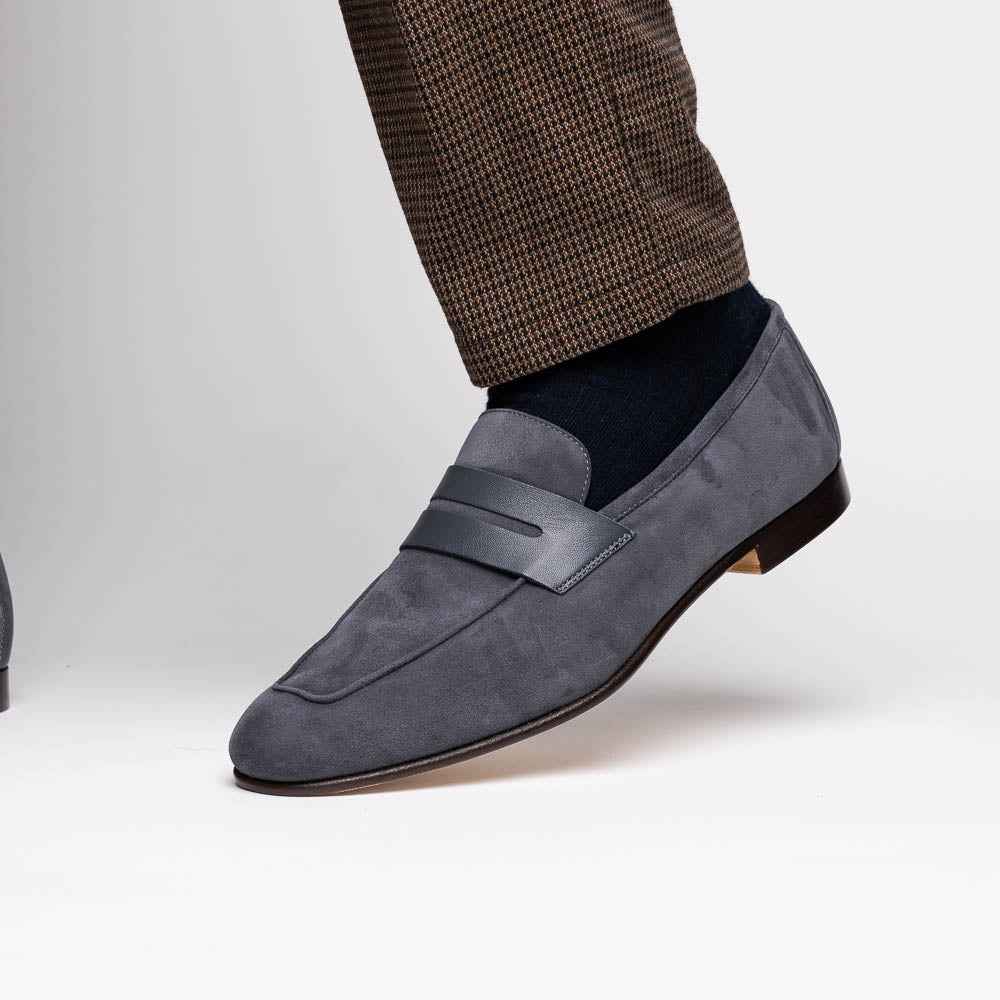 TEEK - 16-672-GRY Tippa Suede & Calfskin Penny Loafers Grey Sale TEEK ZI