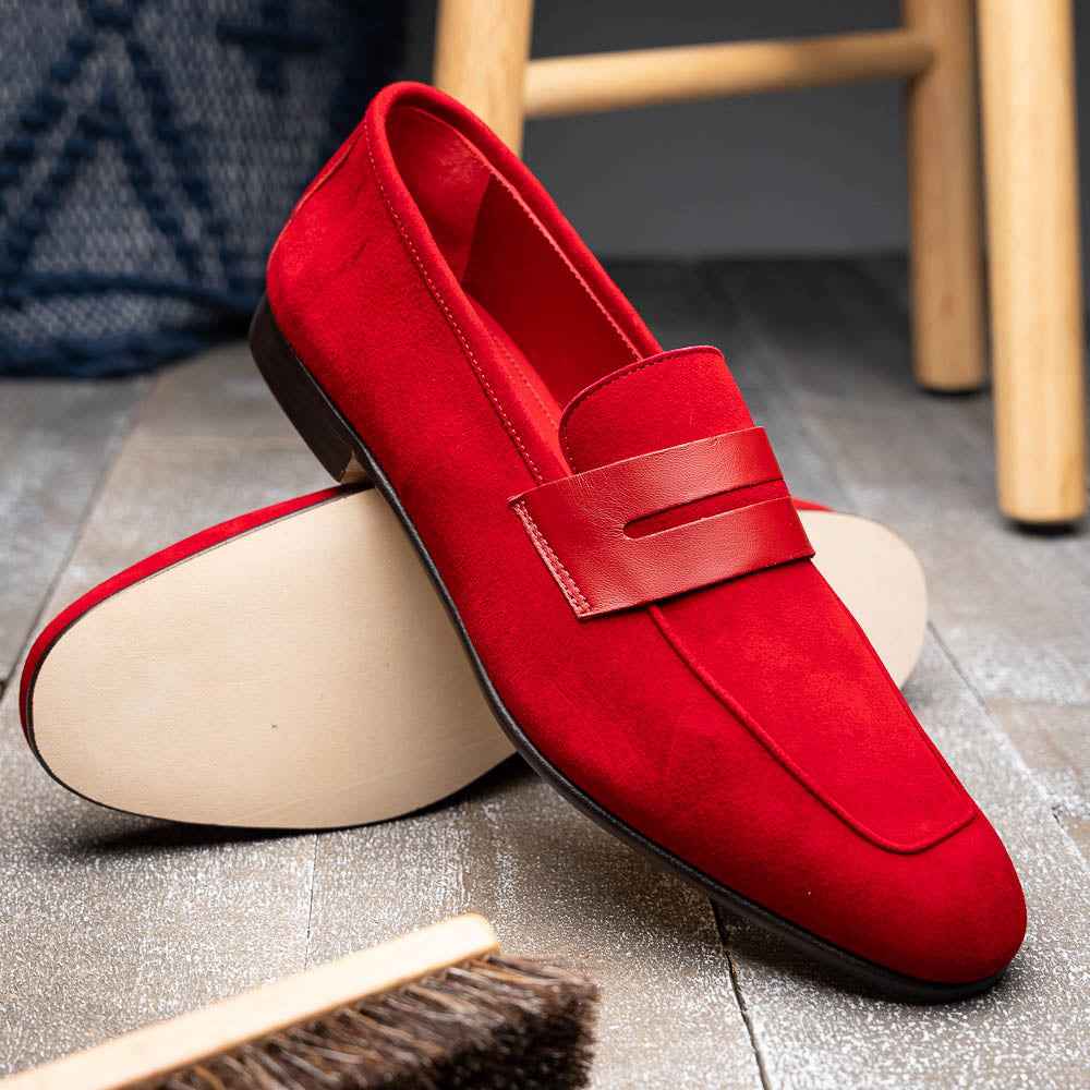 TEEK - 16-672-RED Tippa Suede & Calfskin Penny Loafers Red SHOES TEEK ZI