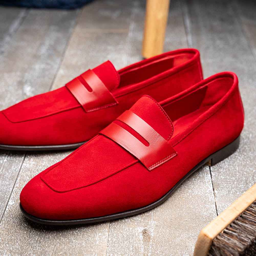 TEEK - 16-672-RED Tippa Suede & Calfskin Penny Loafers Red SHOES TEEK ZI
