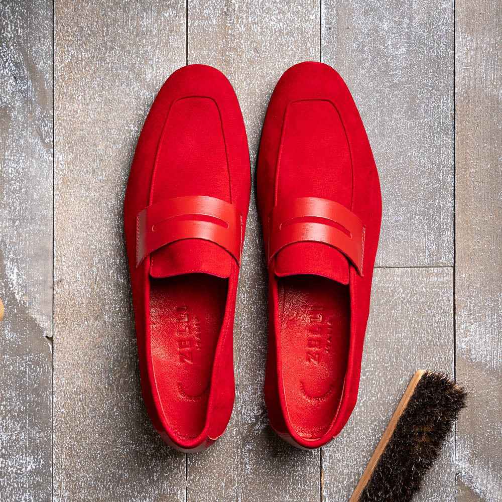 TEEK - 16-672-RED Tippa Suede & Calfskin Penny Loafers Red SHOES TEEK ZI