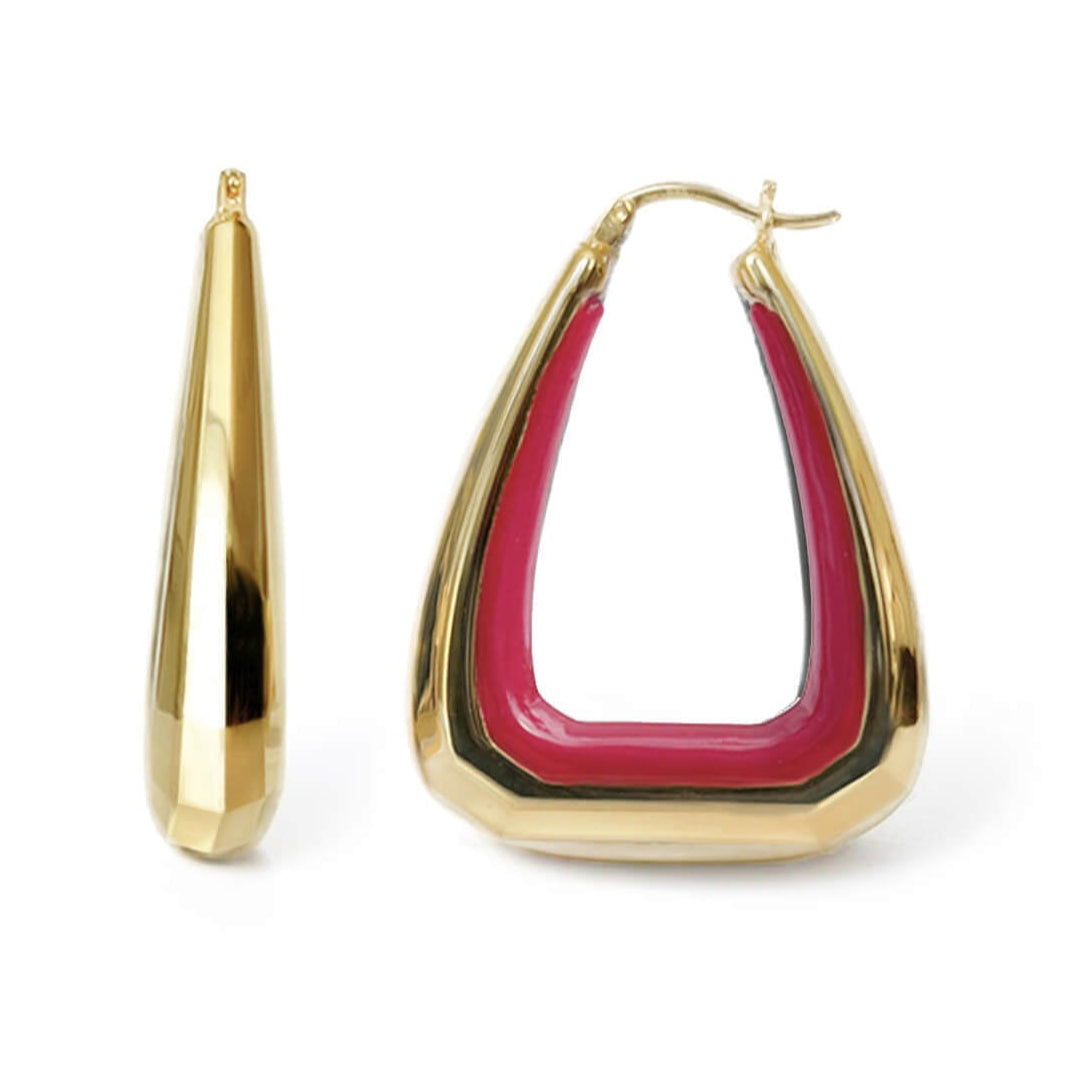 TEEK - Triangle Gem Cut Hoop Earrings JEWELRY TEEK GNH PINK FLAMINGO