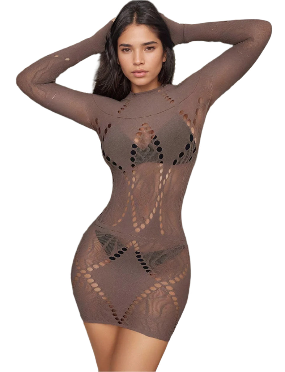 TEEK - Brown Seamless Geo Net Chemise LINGERIE TEEK 3W Brown One Size