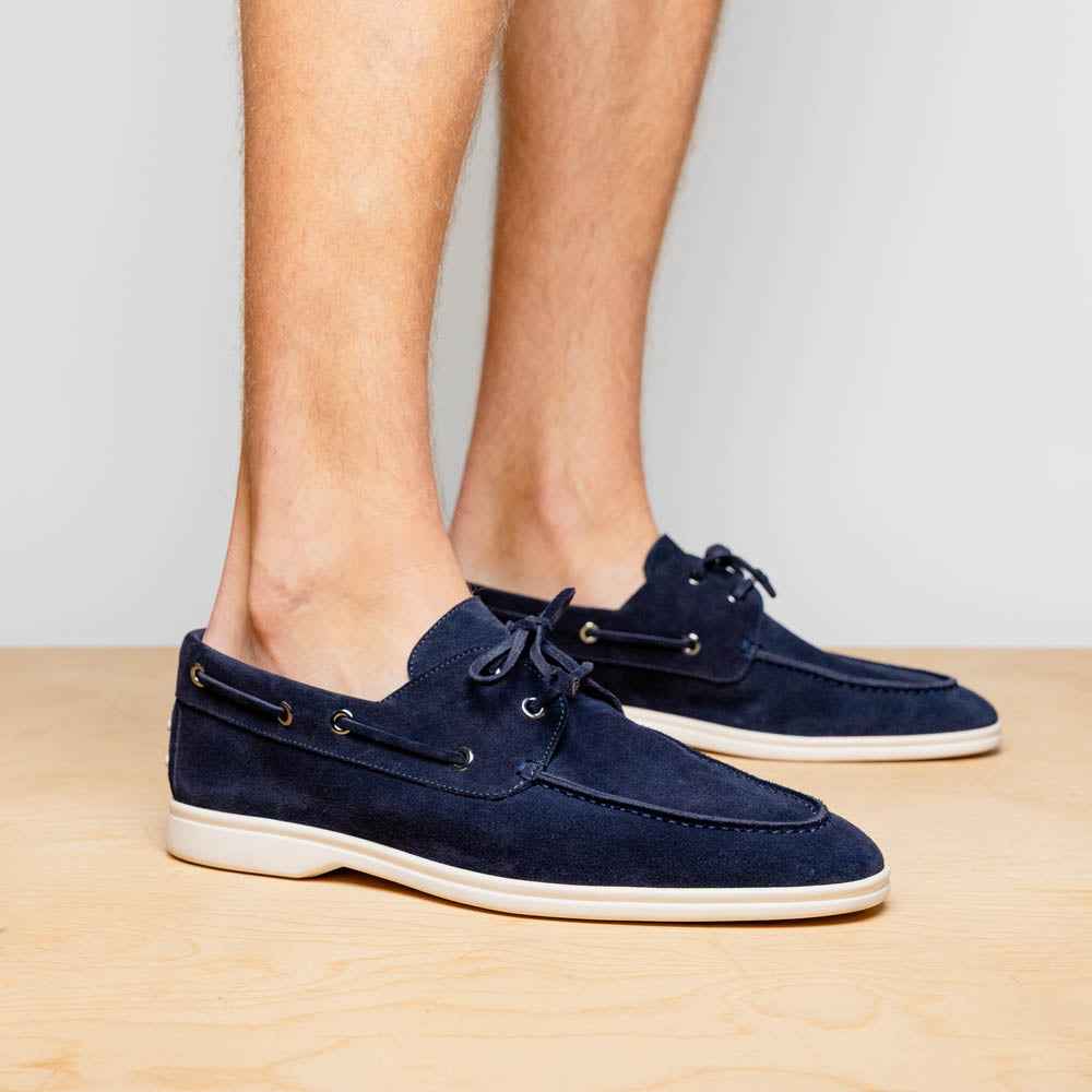 TEEK - 16-675-NVY VENICE Italian Sueded Goatskin Boat Shoes, Navy SHOES TEEK ZI