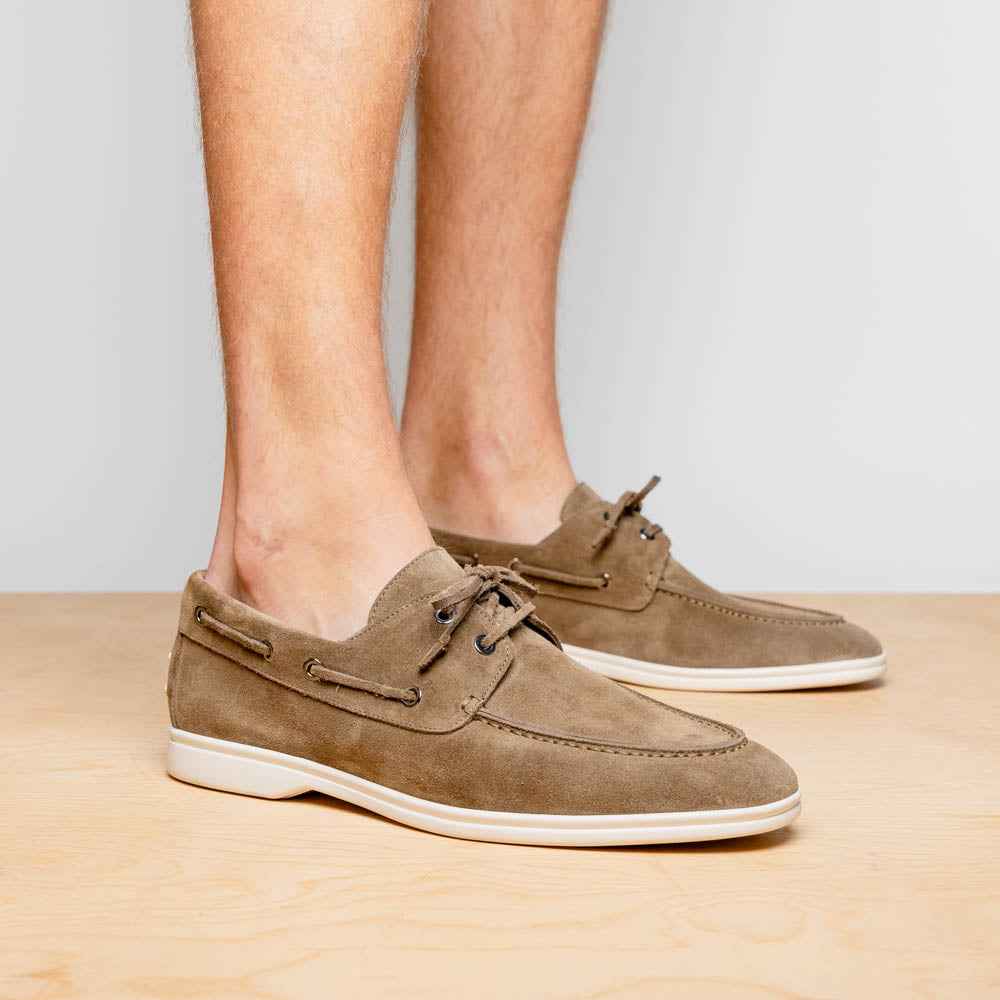 TREK - 16-675-TPE VENICE Italian Sueded Goatskin Boat Shoes, Taupe SHOES TEEK ZI